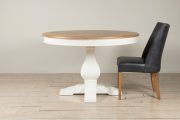 8717W Chateau Pedestal Round Table- White 1200 diameter | Southport Chair Leather- Marine