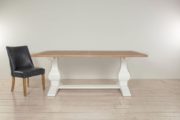 8714W Chateau Pedestal Table White 2000*1000 | 5004-MAR Southport Chair Leather- Marine