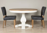 8717W Chateau Pedestal Round Table 1200 Diameter | 5001MAR Monet Chair Leather Marine